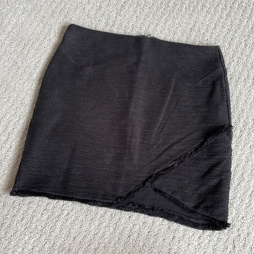 MANGO Black Fringe Mini Skirt